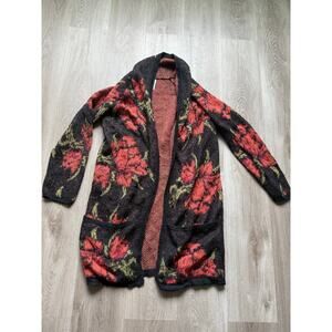 RARE Free People 'Flower Power' Dark Floral Rose Cardigan, Women's Small